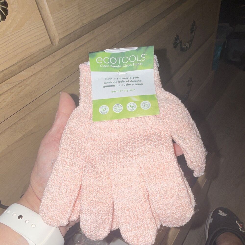 EcoTools Clean Your Skin Planet Exfoliating Bath Glove Natural Fibers Vegan Pink